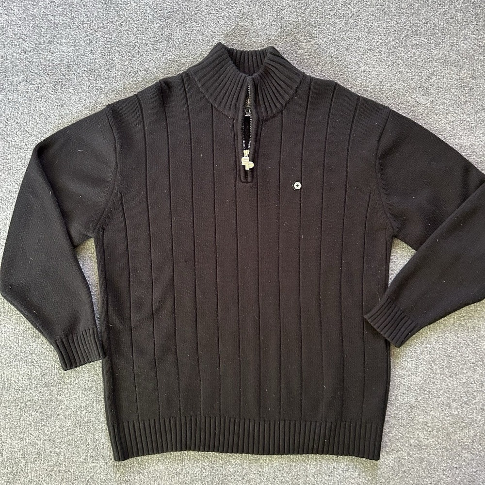SouthPole Sweater Mens Large Black 1/4 Zip Mock Neck‎ Vtg Y2K Casual Knit 90's